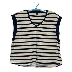 Halogen‎ Tank Top black white striped V-Neck Sleeveless Casual Comfy Knit Size 1